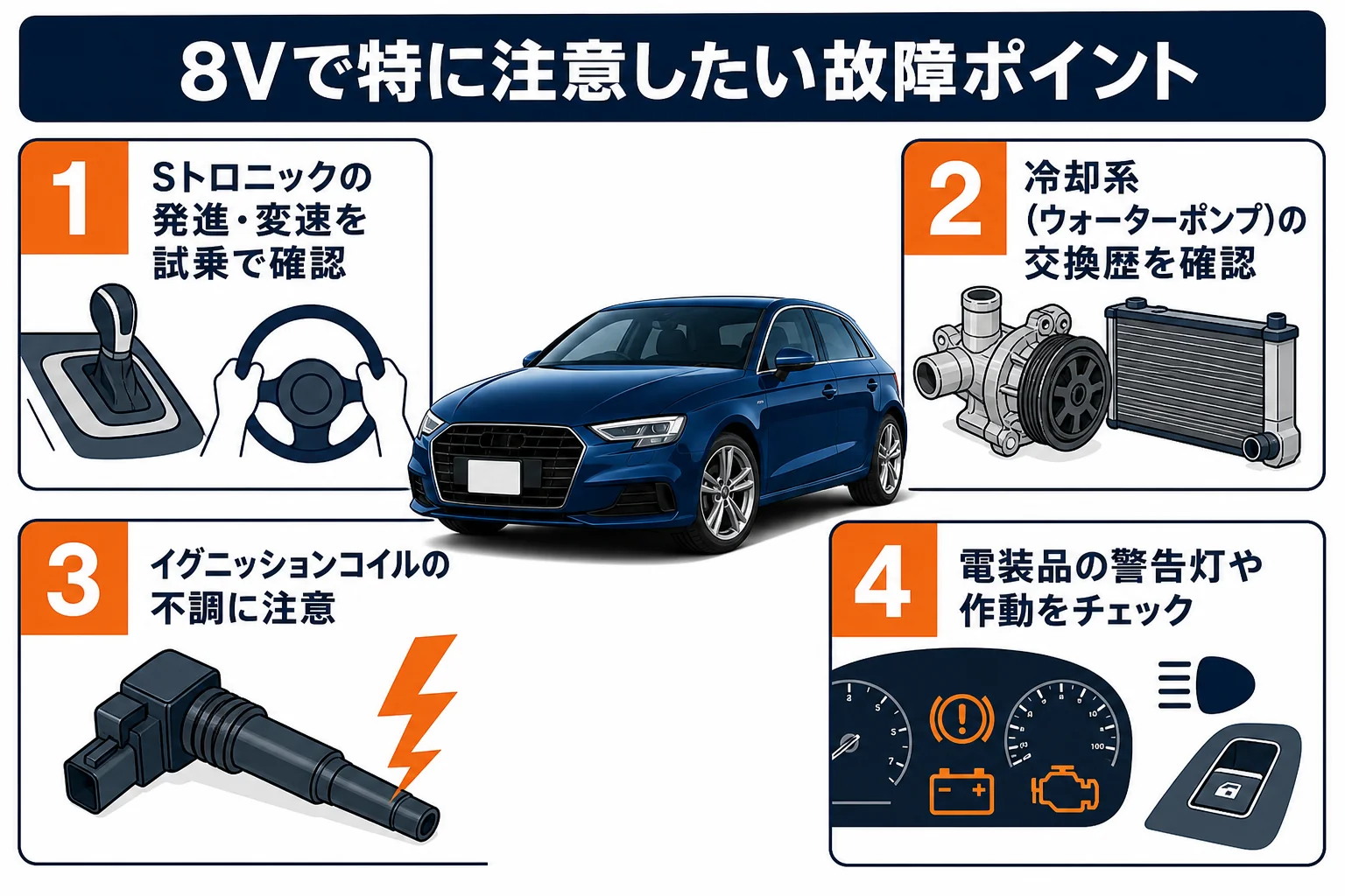 8Vでよく話題になる故障箇所と確認ポイントをまとめた図解