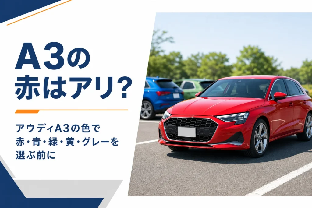 赤いアウディA3と個性色の車が並ぶイメージ