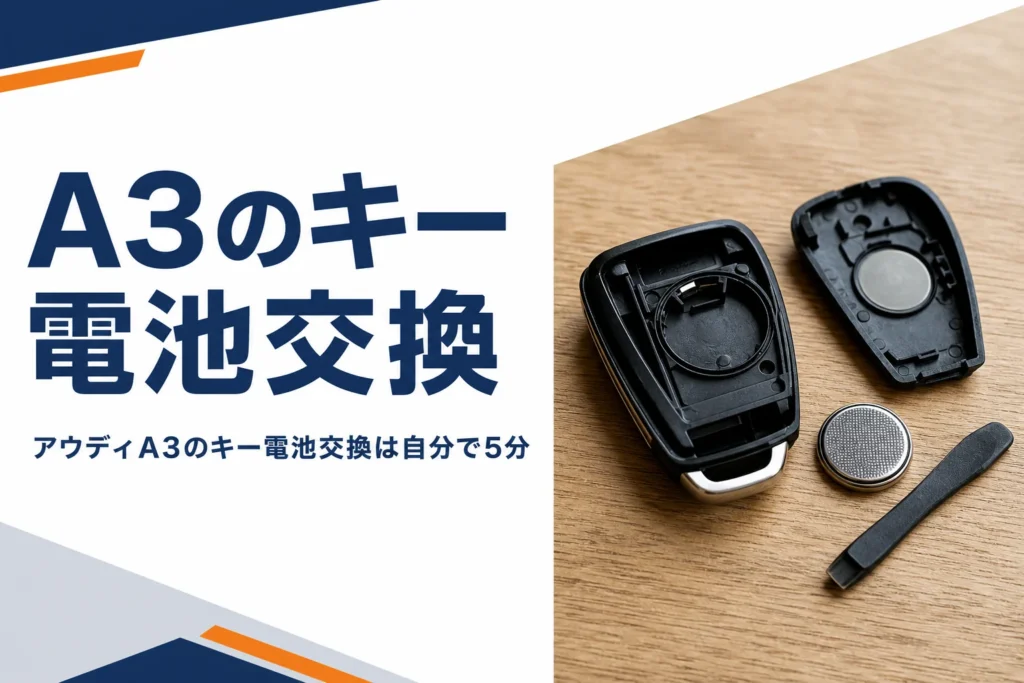 テーブルの上で開かれた車のスマートキーとボタン電池