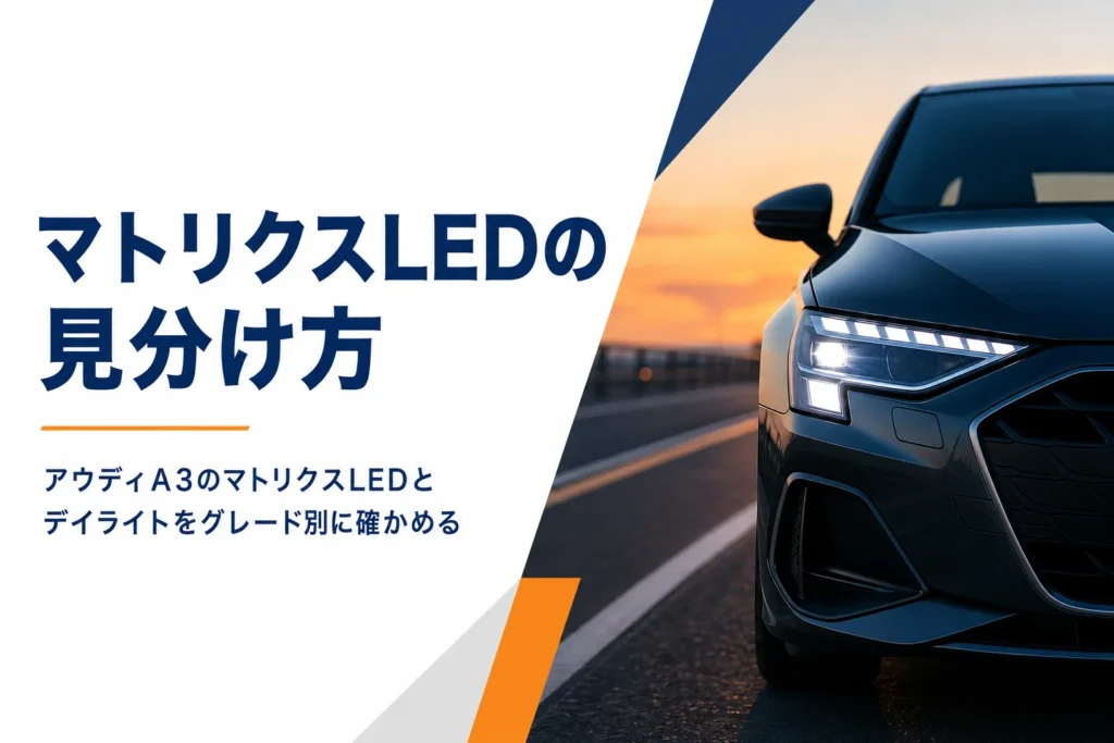 アウディA3のLEDヘッドライトとデイライトが光るイメージ