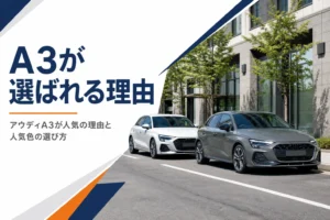 通り沿いに止まったグレーと白のアウディA3 Sportback
