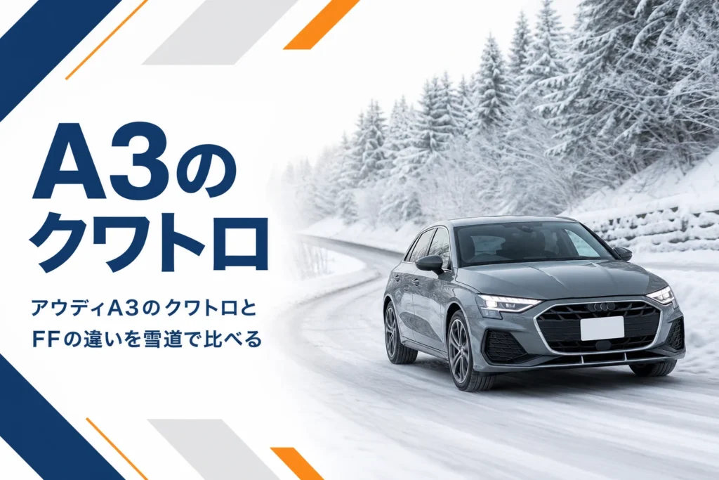 雪の坂道を走るアウディA3