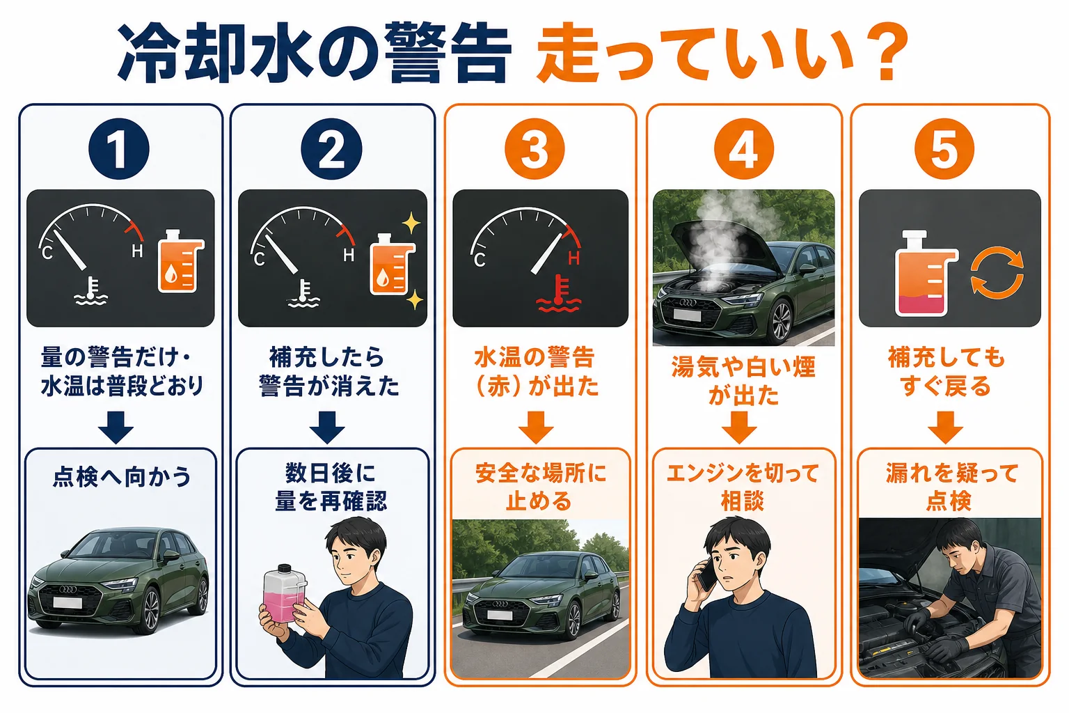 冷却水が減った時に走っていいかの判断の目安