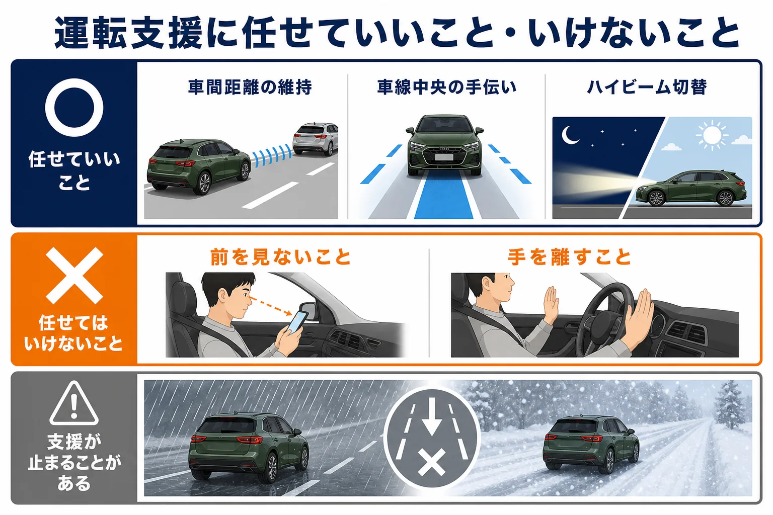 アウディA3の運転支援でできることとできないことの図解