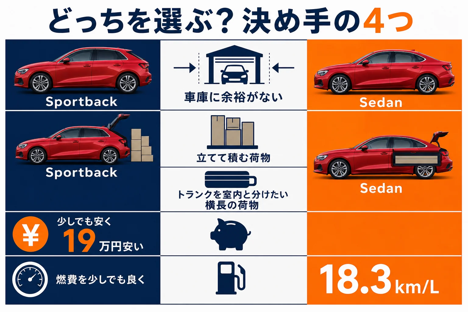 アウディA3 SportbackとSedanの選び方の決め手