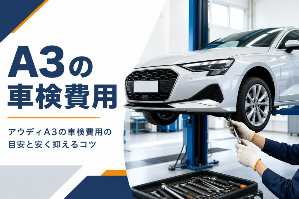 整備工場のリフトに上がったコンパクトハッチバックのイメージ