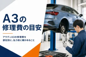 整備工場で点検を受けるコンパクトハッチバック