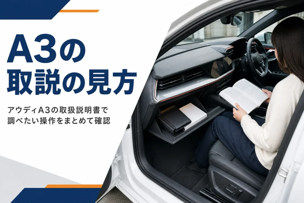アウディA3の車内で取扱説明書を確かめるイメージ