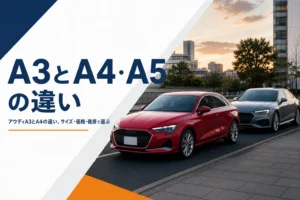 街路に止まったコンパクトセダンと中型セダン