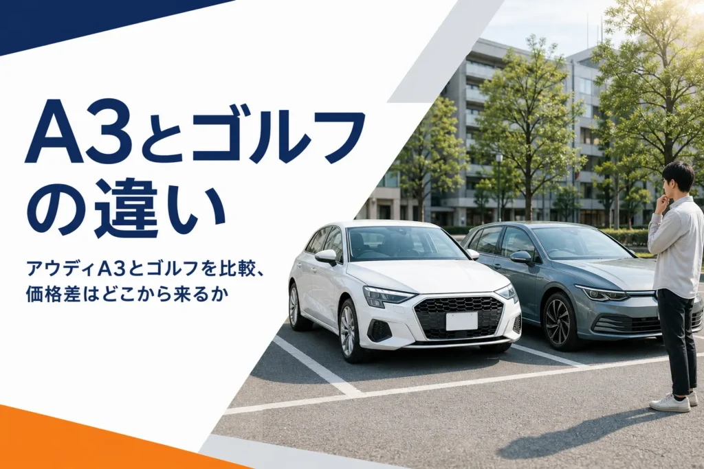 駐車場に並んだアウディA3とコンパクトハッチバック
