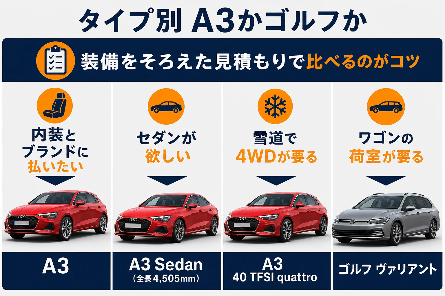 タイプ別に見たアウディA3とゴルフの選び方