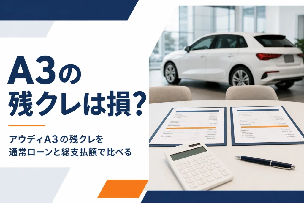 アウディA3の残クレと通常ローンの見積もりを比べるイメージ