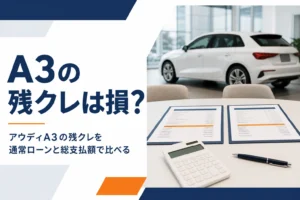 アウディA3の残クレと通常ローンの見積もりを比べるイメージ